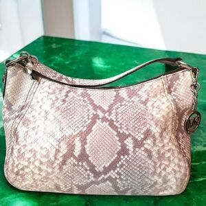 Michael Kors Neutral Python Embossed Leather Shoulder Bag Silver Hardware